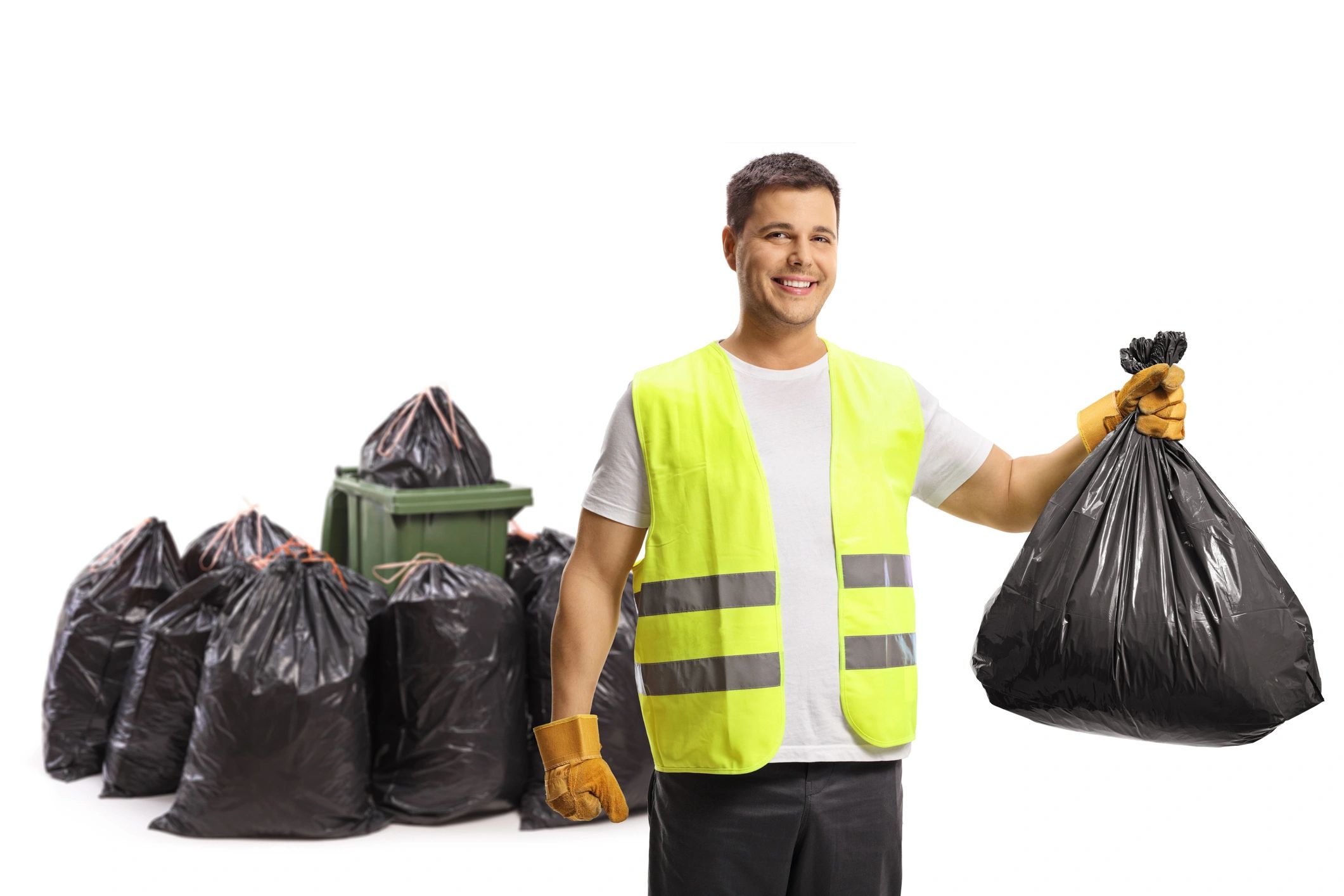 Sanitation worker with garbage bags